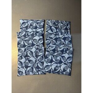 Hand Quilted Coasters Set of 6 Blue White Reversible Diamond Pattern Square